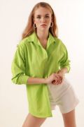 3900 Oversize Uzun Basic Gömlek - G.Yeşil resmi